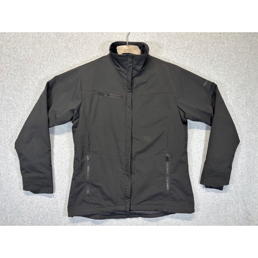 Columbia Titanium Softshell Jacket Womens Large Black Faux Fur Collar Full Zip